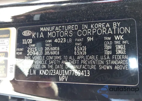 2021 Kia Soul Lx из США, поврежденный, VIN KNDJ23AU1M7769413